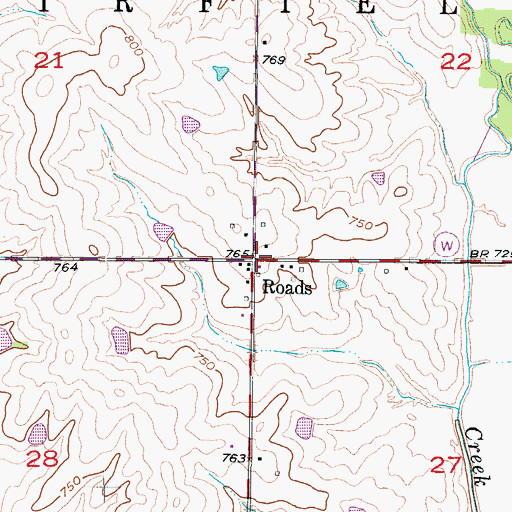 Topographic Map of Roads, MO