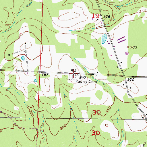 Topographic Map of Pauley Cemetery, AR