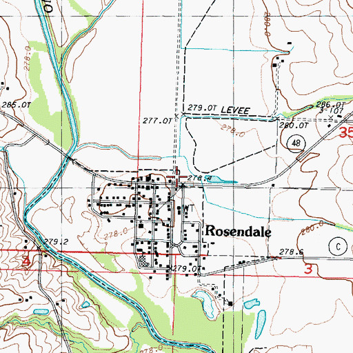 Topographic Map of Rosendale, MO