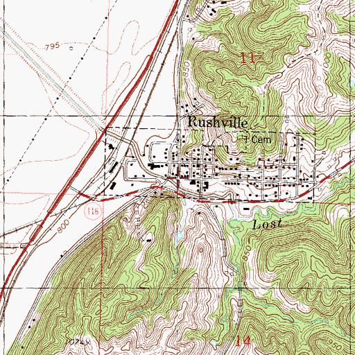 Topographic Map of Rushville, MO