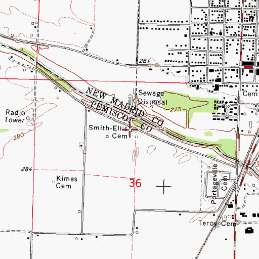 Topographic Map of Smith-Ellis Cemetery, MO