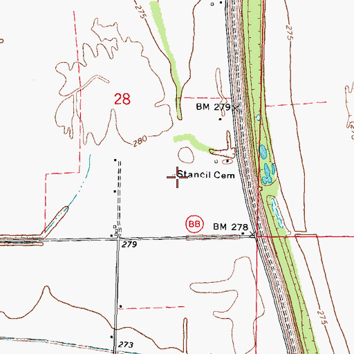 Topographic Map of Stancil Cemetery, MO