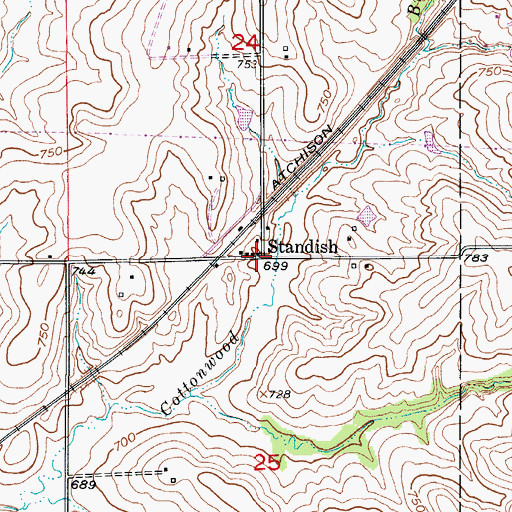 Topographic Map of Standish, MO