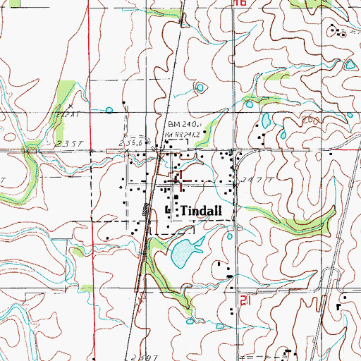 Topographic Map of Tindall, MO