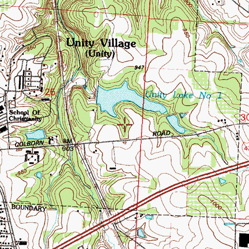 Topographic Map of Unity Lake Number One, MO