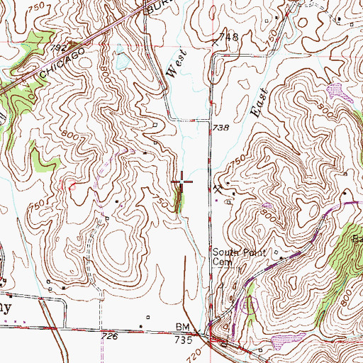 Topographic Map of West Fork Rollins Creek, MO