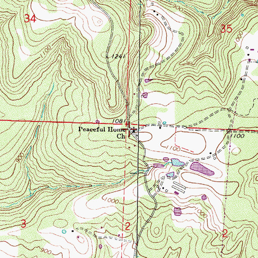 Topographic Map of Peaceful Home Church, AR