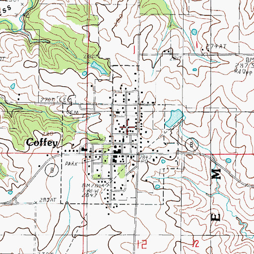 Topographic Map of Coffey, MO