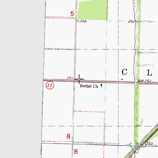 Topographic Map of Bethel School (historical), MO