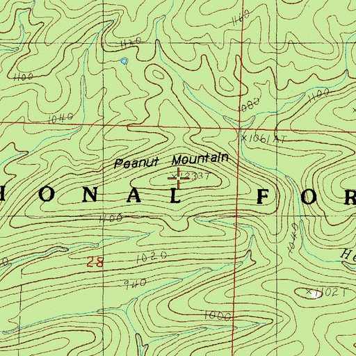 Topographic Map of Peanut Mountain, AR