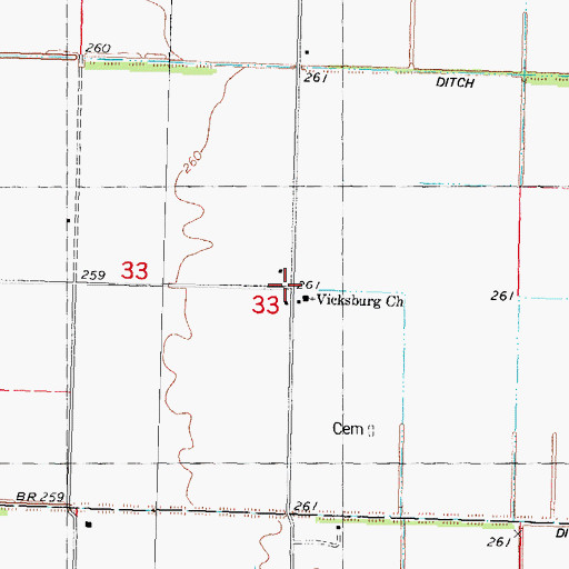 Topographic Map of Vicksburg, MO