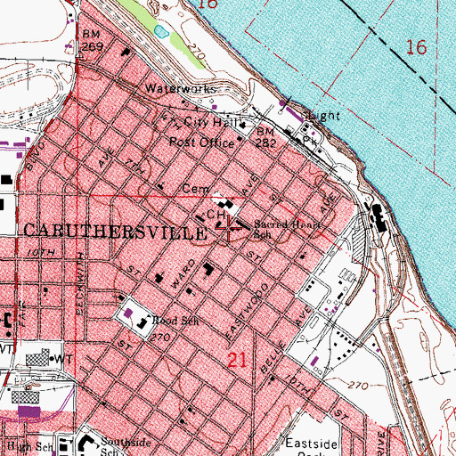 Topographic Map of Sacred Heart Church, MO