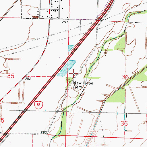 Topographic Map of New Hope Church (historical), MO