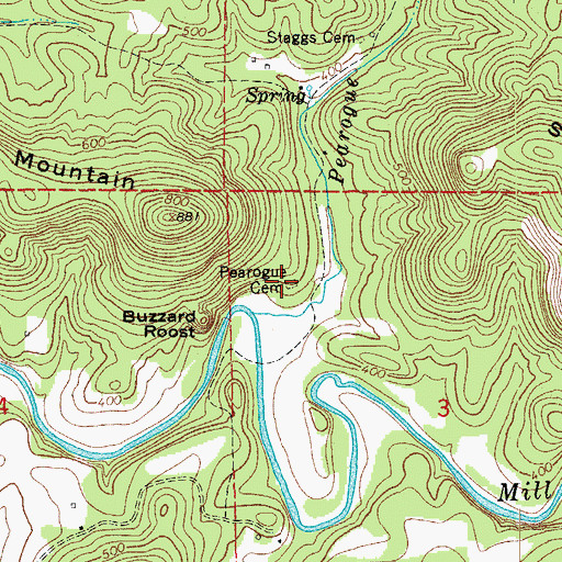 Topographic Map of Pearogue Cemetery, AR