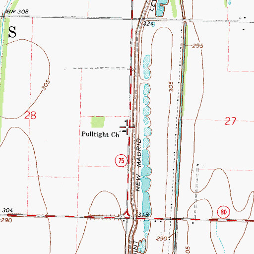 Topographic Map of Pulltight, MO