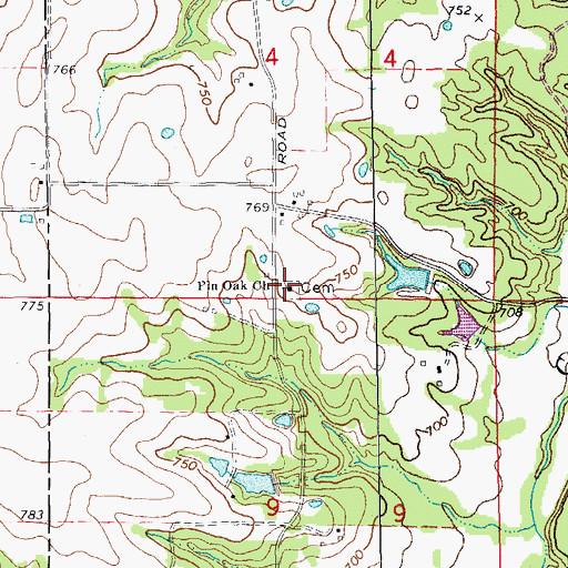 Topographic Map of Pin Oak Church, MO