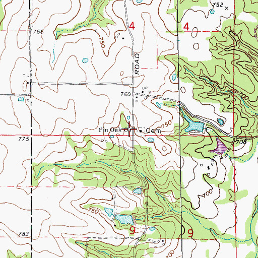 Topographic Map of Pin Oak Community, MO