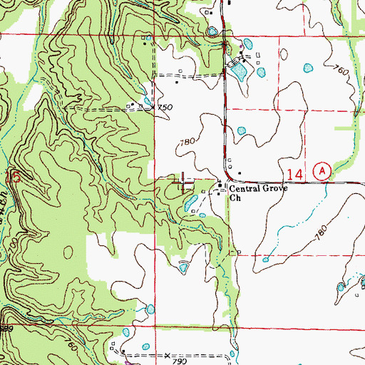Topographic Map of Central Grove Cemetery, MO