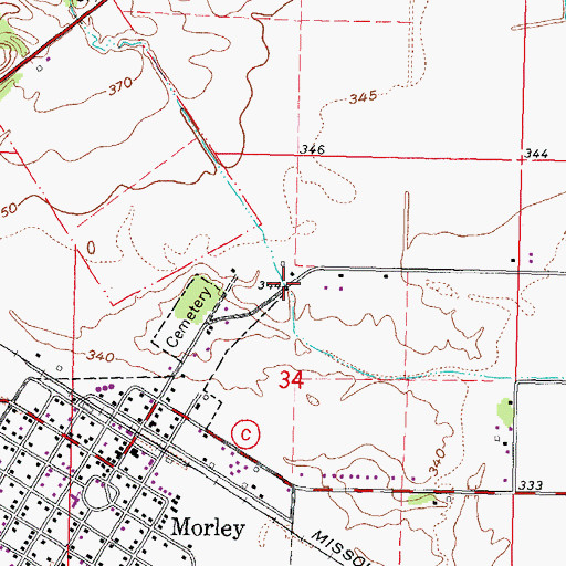 Topographic Map of Brocks Sawmill (historical), MO