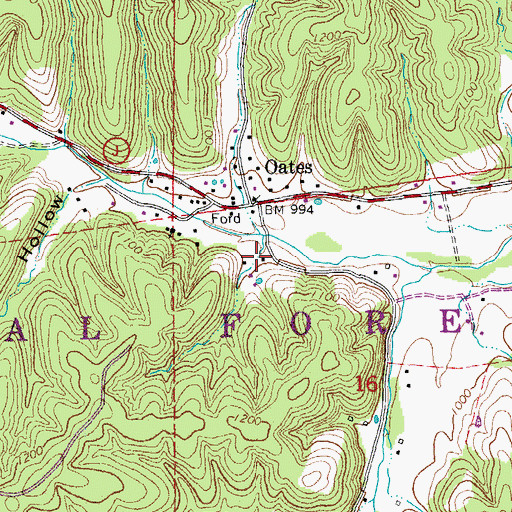 Topographic Map of Oates School (historical), MO