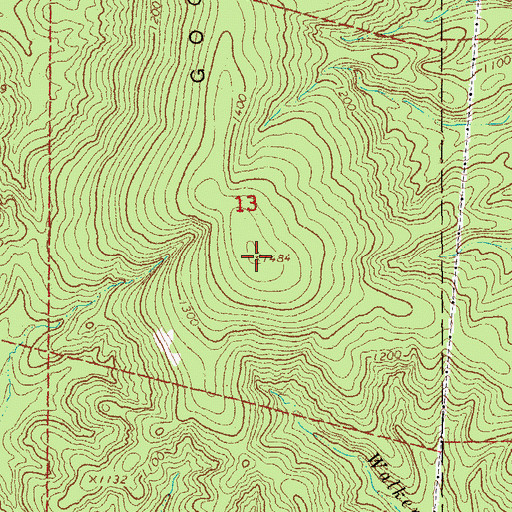 Topographic Map of Goggins Mountain, MO
