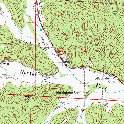 Topographic Map of Grady, MO