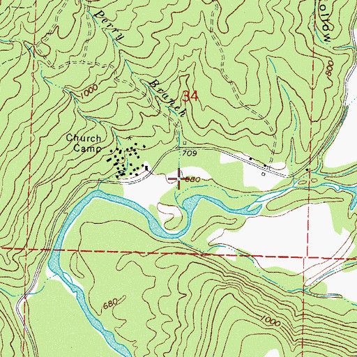 Topographic Map of Perry Branch, AR