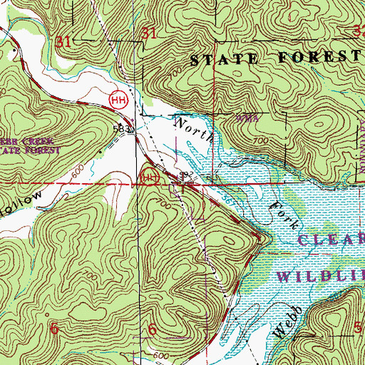 Topographic Map of Webb (historical), MO