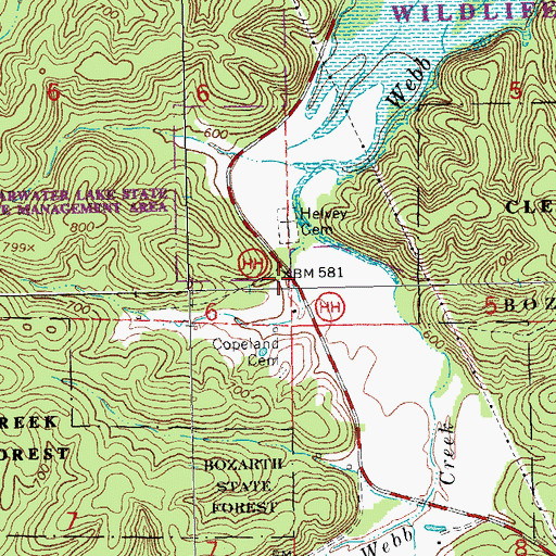 Topographic Map of Helvey (historical), MO