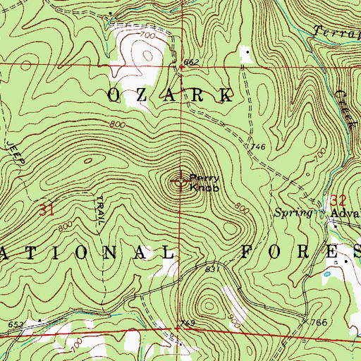Topographic Map of Perry Knob, AR