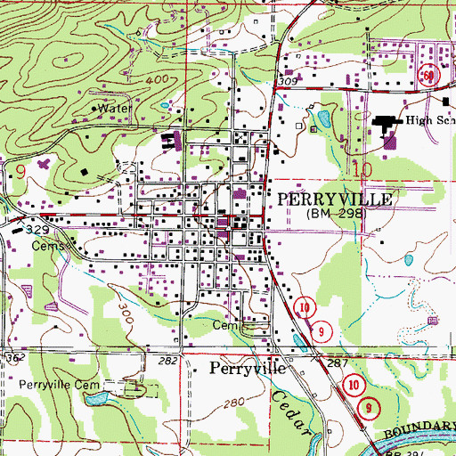 Topographic Map of Perryville, AR