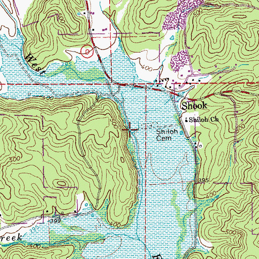 Topographic Map of Shook Creek, MO