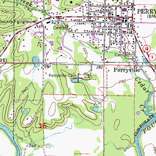 Topographic Map of Perryville Cemetery, AR