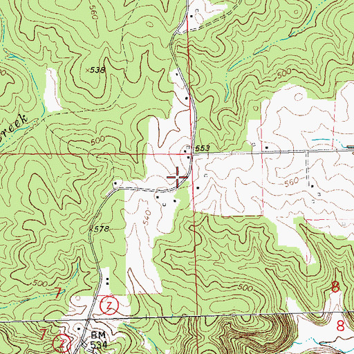Topographic Map of Frye Church (historical), MO