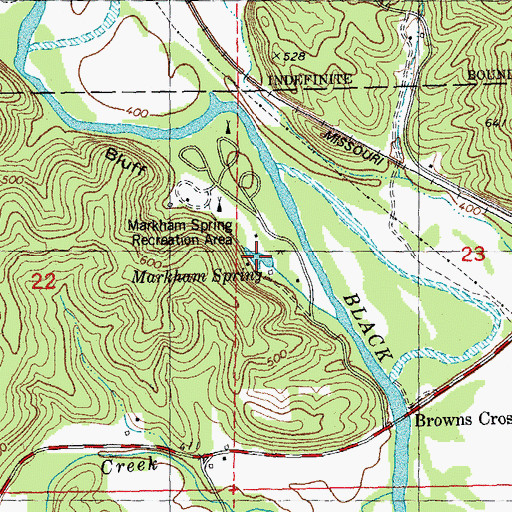 Topographic Map of Markham Spring Pond, MO