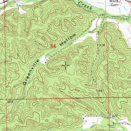 Topographic Map of Lowndes Cemetery, MO