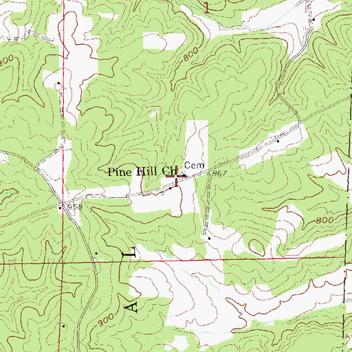 Topographic Map of Pine Hill School (historical), MO