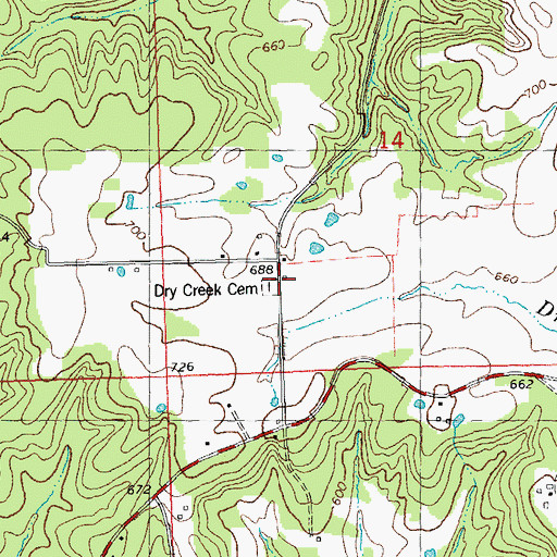 Topographic Map of Dry Creek Church (historical), MO