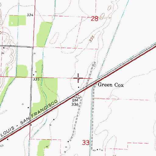 Topographic Map of Green Cox School (historical), MO