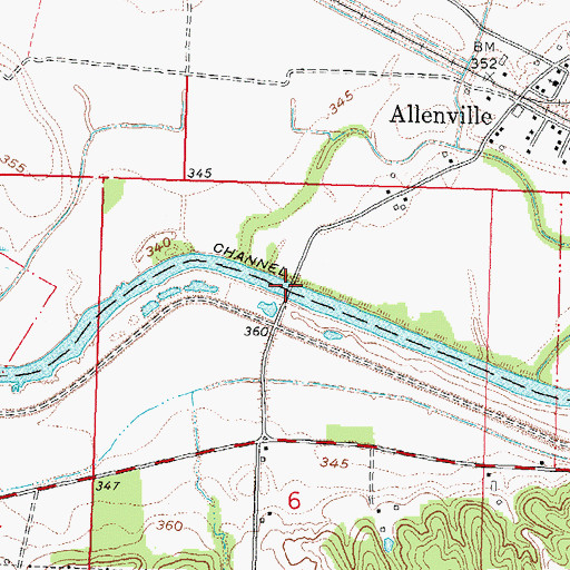 Topographic Map of Allenville Covered Bridge, MO