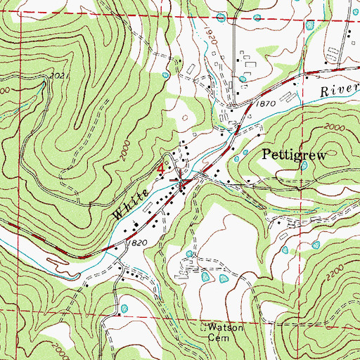 Topographic Map of Pettigrew, AR