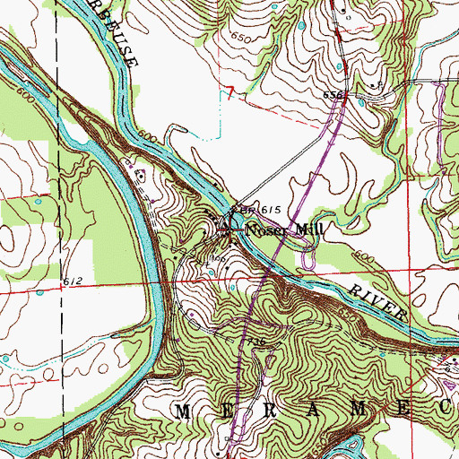Topographic Map of Noser Mill (historical), MO
