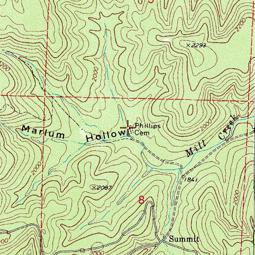Topographic Map of Phillips Cemetery, AR