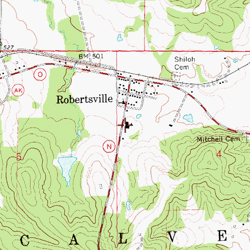 Topographic Map of Robertsville School, MO