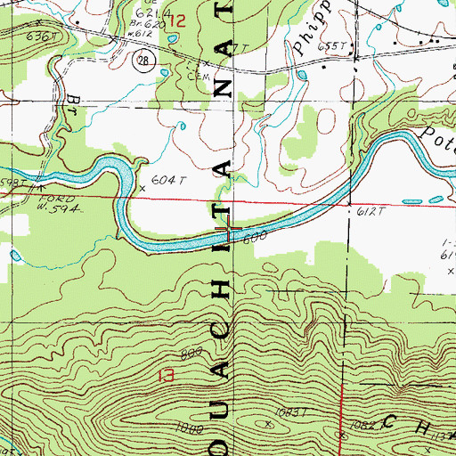 Topographic Map of Phipps Branch, AR