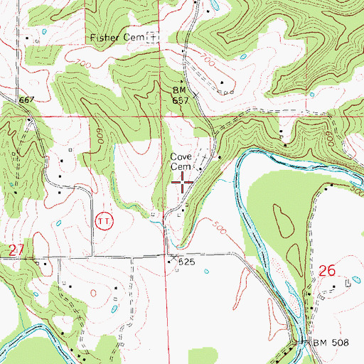 Topographic Map of Cove School (historical), MO