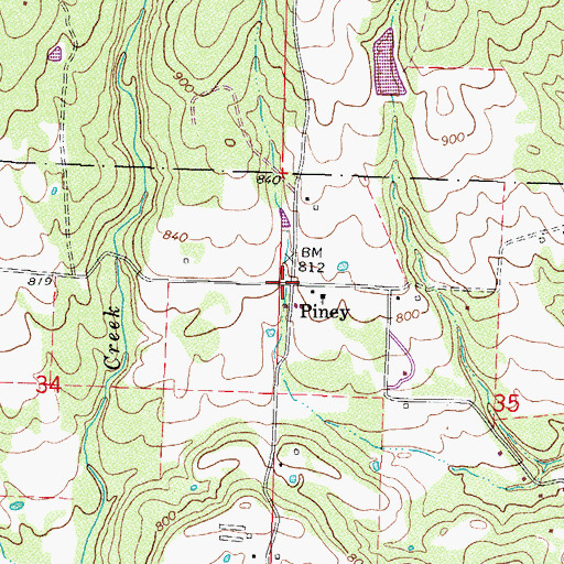 Topographic Map of Piney, AR
