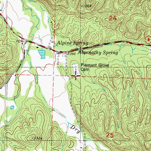 Topographic Map of Pleasant Grove Church, AR