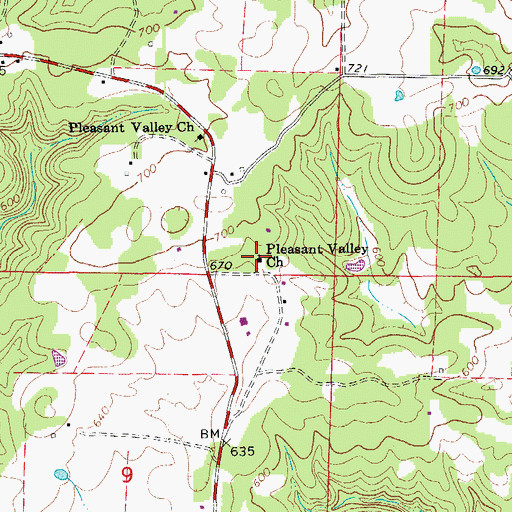 Topographic Map of Pleasant Valley Church, AR