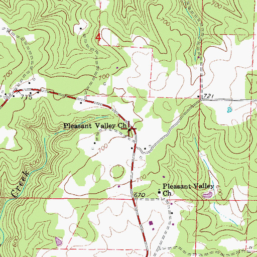 Topographic Map of Pleasant Valley Church, AR